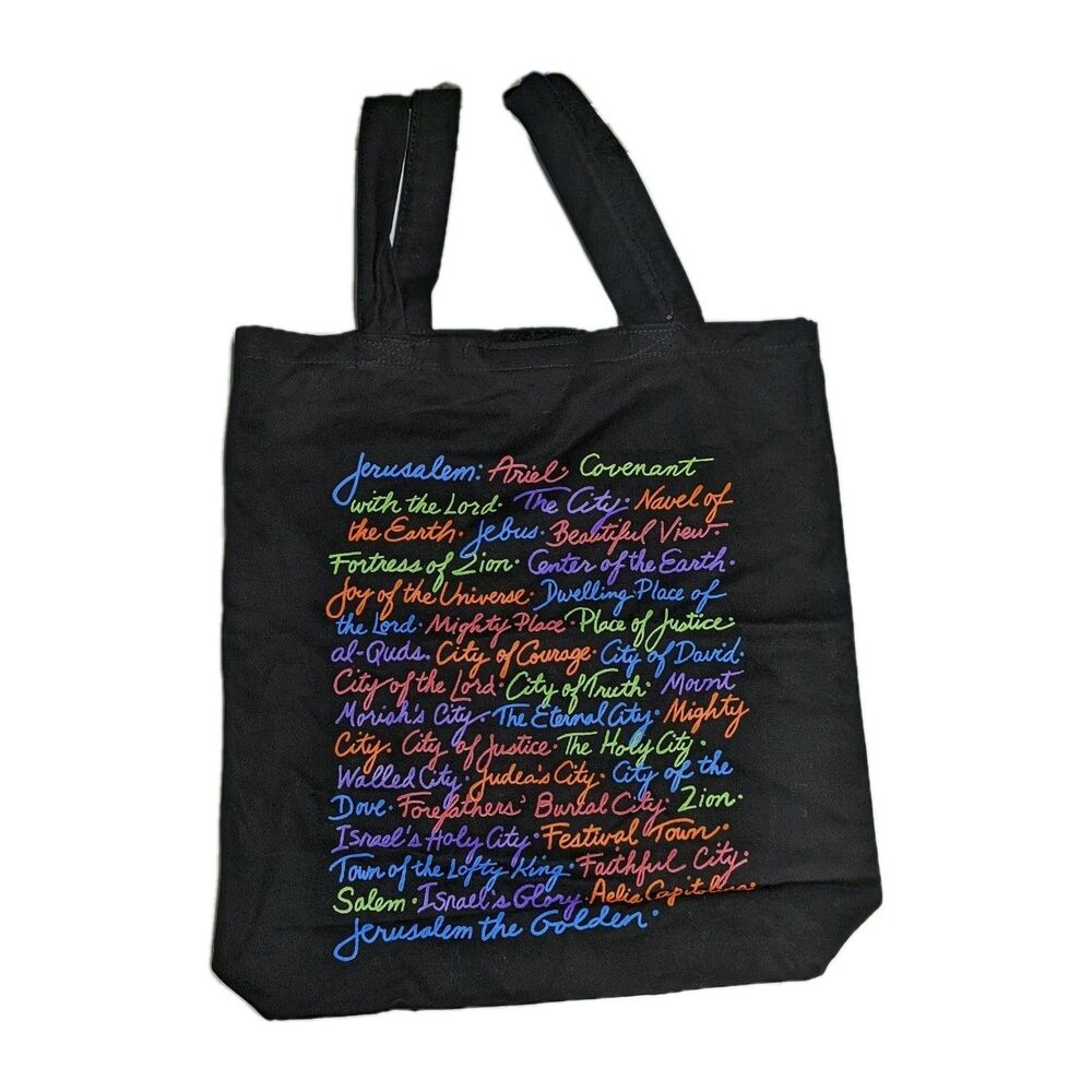 Text Print Novelty Book Bag Black Jerusalem Walled City Israel Salem Dave Tote - Picture 3 of 5